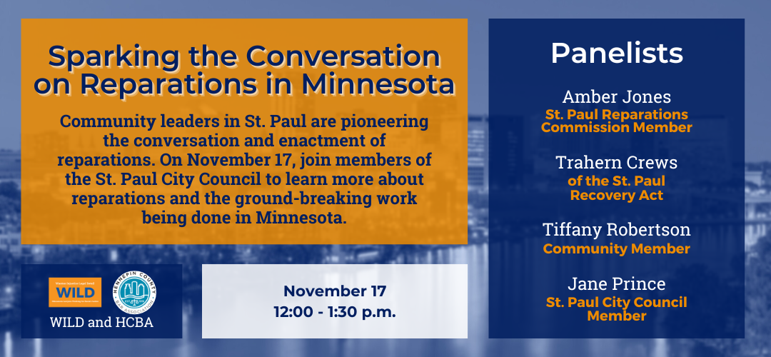 informational banner graphic for Sparking the Conversation on Reparations in Minnesota